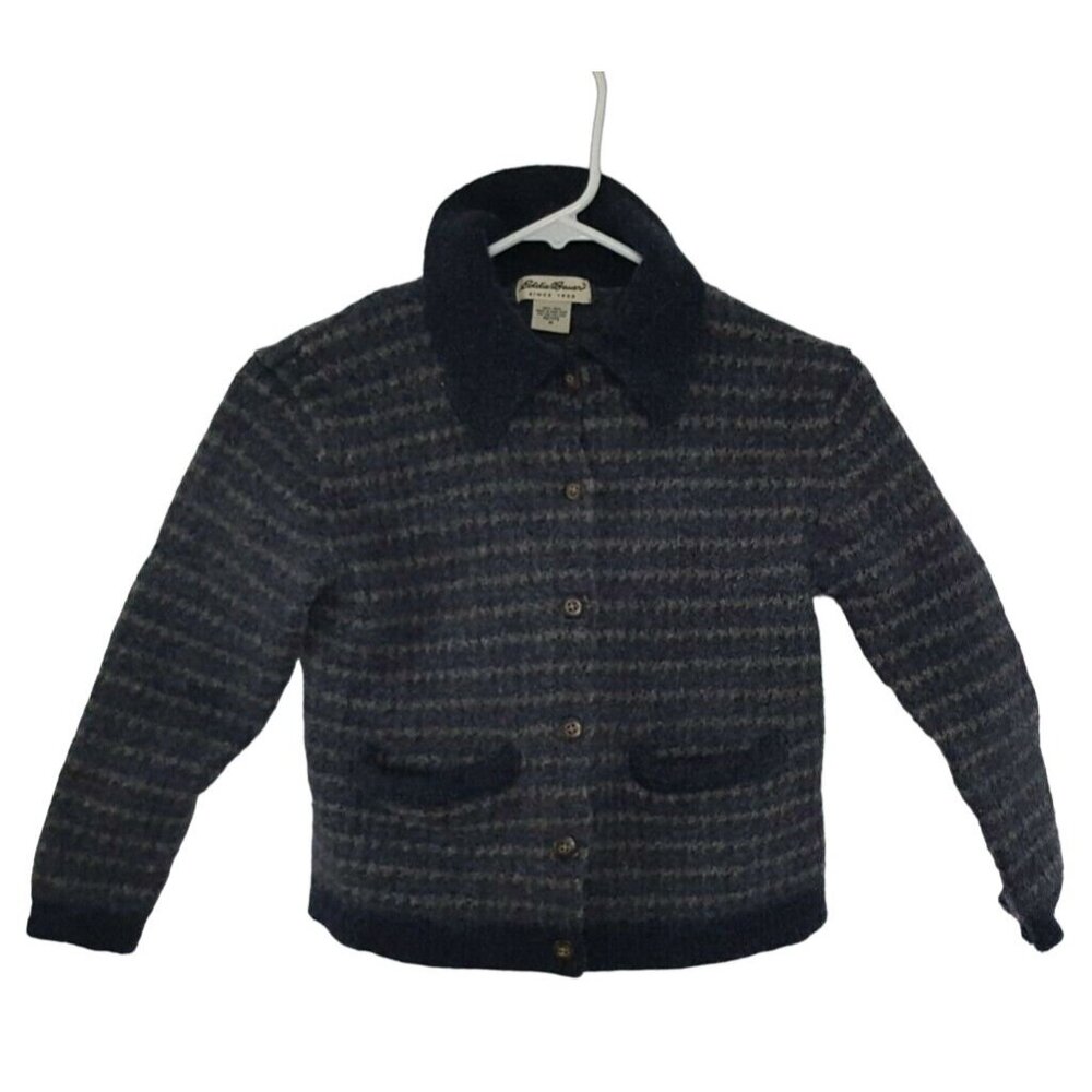 Eddie Bauer Child's Jacket 100% Wool Medium Button Front Long Sleeve Blue Gray